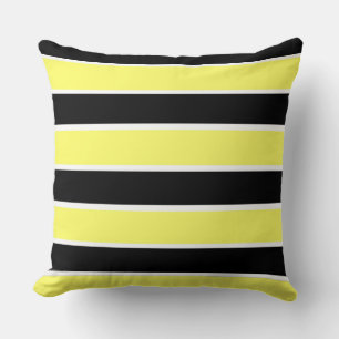 Black, Yellow and White Stripes Throw Pillow