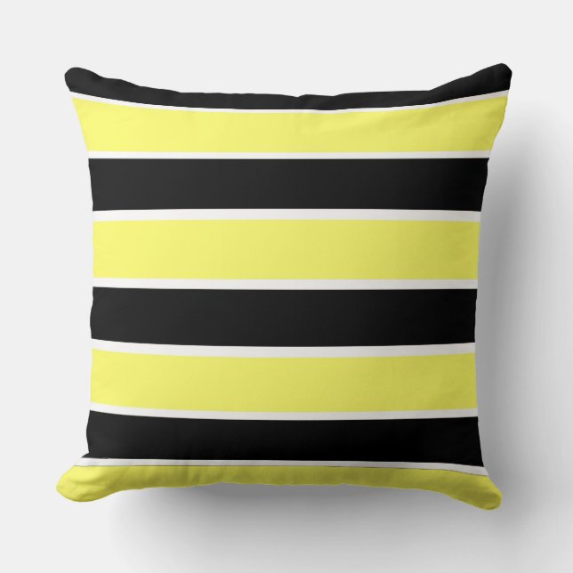 Black, Yellow and White Stripes Throw Pillow (Front)