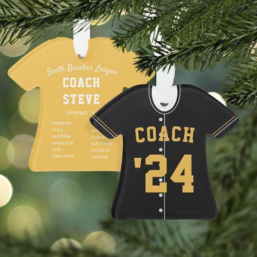 Black  Yellow Baseball Coach Team Jersey Ornament