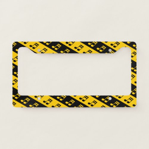 Black  Yellow Beamed Sixteenth Notes Pattern License Plate Frame