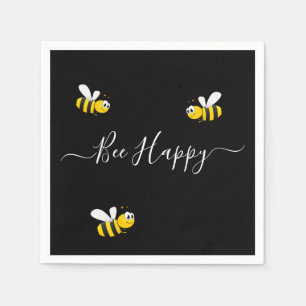 Black yellow bee happy summer napkins