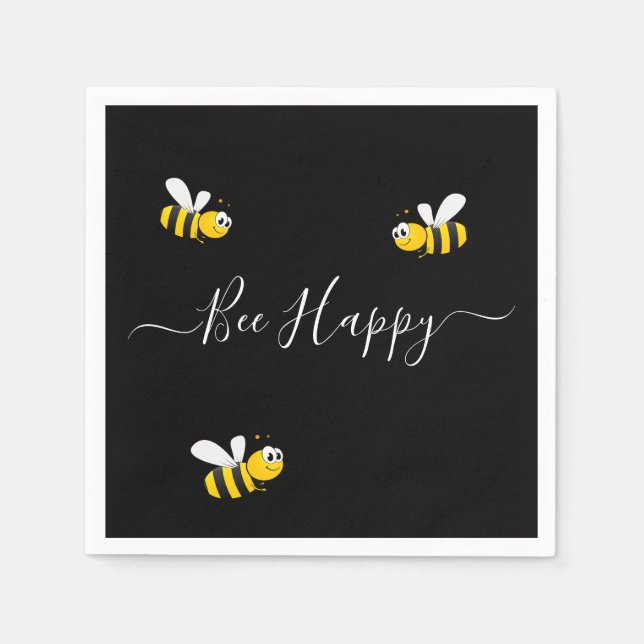 Black yellow bee happy summer napkins (Front)