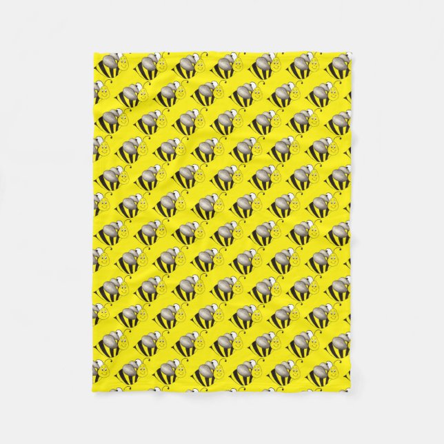 Black Yellow Bee Honey Insect Bumblebee Print Fleece Blanket (Front)
