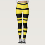 [ Thumbnail: Black & Yellow Bee-Inspired Stripes Leggings ]