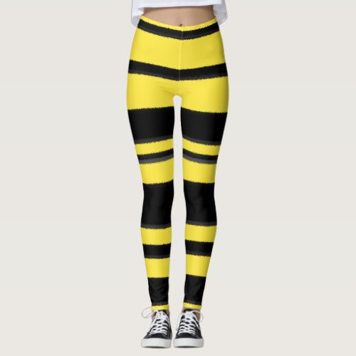 Black  Yellow Bee_Inspired Stripes Leggings