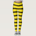 [ Thumbnail: Black, Yellow Bee-Inspired Stripes Leggings ]