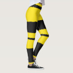 [ Thumbnail: Black/Yellow Bee-Inspired Stripes Leggings ]