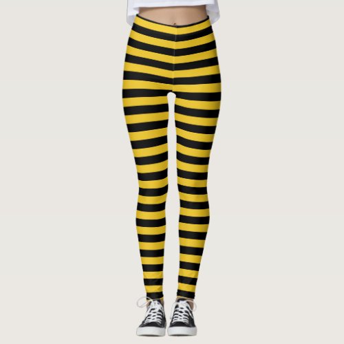 Black Yellow Bee Like Stripes Leggings