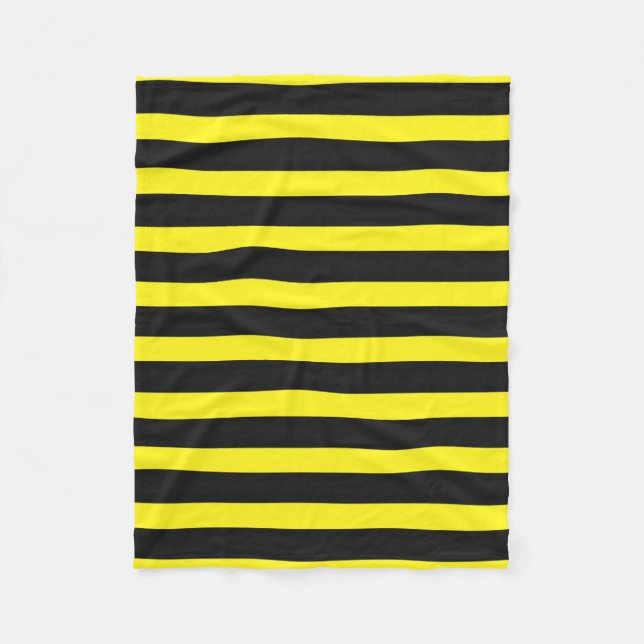 Black, Yellow Bee-Like Stripes Pattern Fleece Blanket (Front)