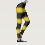 [ Thumbnail: Black & Yellow Bee-Like Stripes Pattern Leggings ]