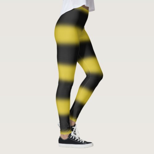 Black  Yellow Bee_Like Stripes Pattern Leggings