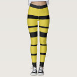 [ Thumbnail: Black, Yellow Bee-Like Stripes Pattern Leggings ]