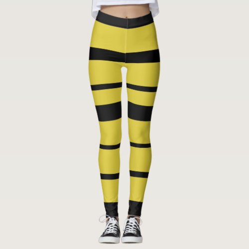 Black Yellow Bee_Like Stripes Pattern Leggings