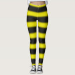 [ Thumbnail: Black/Yellow Bee-Like Stripes Pattern Leggings ]