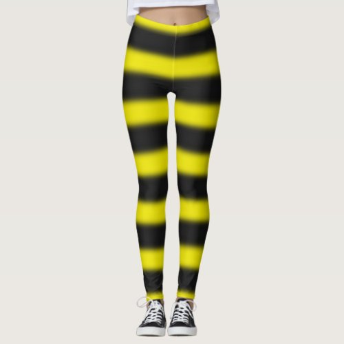 BlackYellow Bee_Like Stripes Pattern Leggings