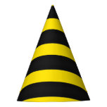 [ Thumbnail: Black/Yellow Bee-Like Stripes Pattern Party Hat ]