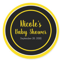 Black & Yellow Bee Theme Baby Shower Classic Round Sticker