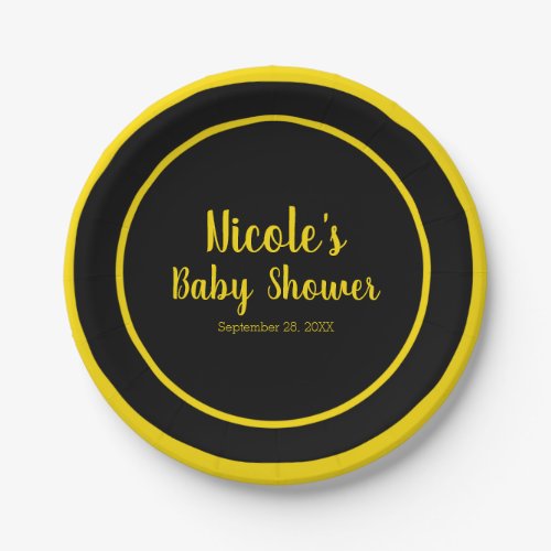 Black  Yellow Bee Theme Baby Shower Paper Plates