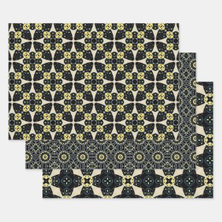 Black Yellow & Beige Elegant Geometric Patterns Wrapping Paper Sheets