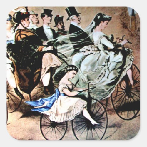 BLACK YELLOW BLUE BICYCLE WEDDING PARTY SQUARE STICKER