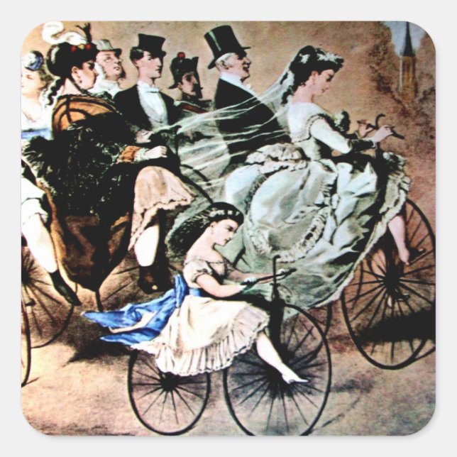 BLACK YELLOW BLUE BICYCLE WEDDING PARTY SQUARE STICKER (Front)