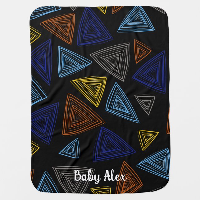  Black Yellow Blue geometric monogram name Baby Blanket (Front)