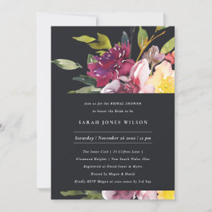 BLACK YELLOW BLUSH BURGUNDY FLORAL BRIDAL SHOWER INVITATION