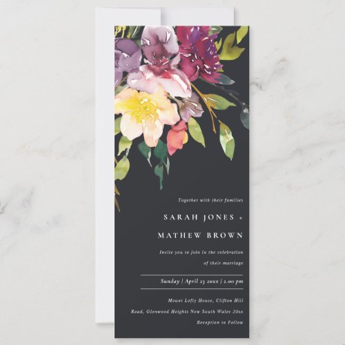 BLACK YELLOW BLUSH BURGUNDY FLORAL BUNCH WEDDING INVITATION