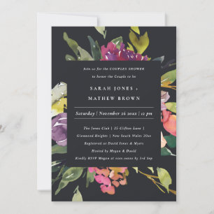 BLACK YELLOW BLUSH BURGUNDY FLORAL COUPLES SHOWER INVITATION