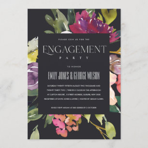 BLACK YELLOW BLUSH BURGUNDY FLORAL ENGAGEMENT INVITATION