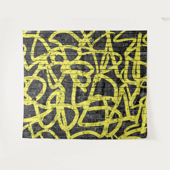 Black Yellow Brick Graffiti Hip Hop Party Backdrop (Front (Horizontal))