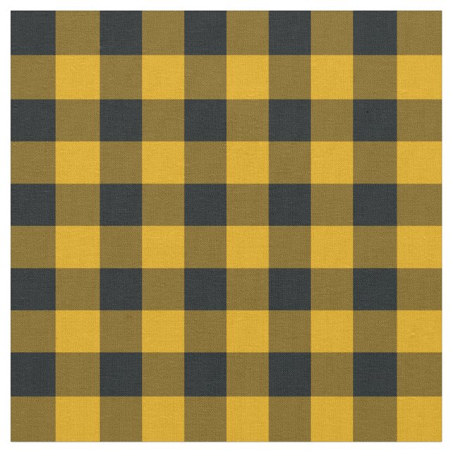 Black & Yellow Buffalo Checkered Plaid Rustic Fabric (Close Up)