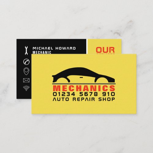 Black  Yellow Car Logo Auto Mechanic Business Card