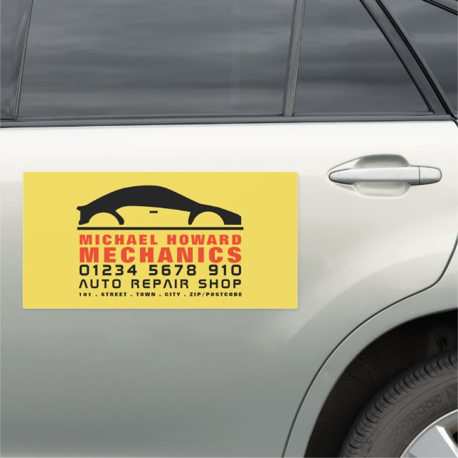 Black & Yellow Car Logo, Auto Mechanic Car Magnet (In Situ)