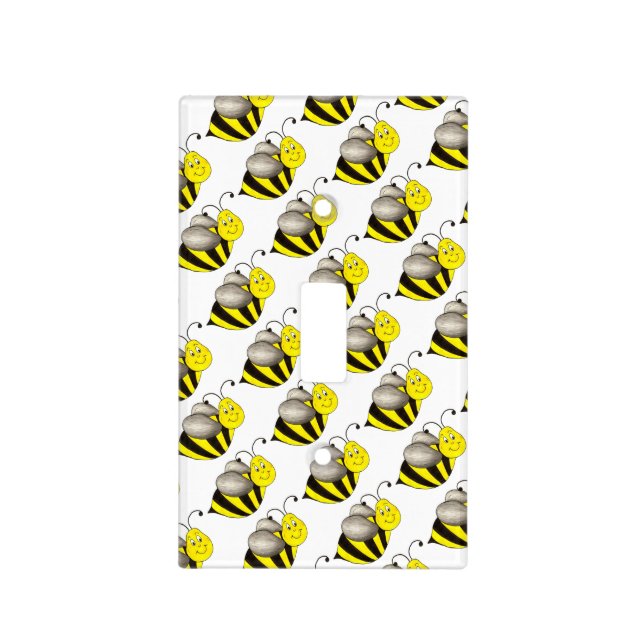 Black Yellow Cartoon Bee Bumblebee Honeybee Light Switch Cover (Front)
