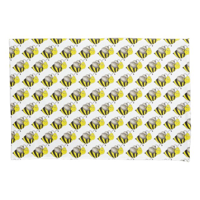 Black Yellow Cartoon Bee Bumblebee Honeybee Pillow Case (Front)