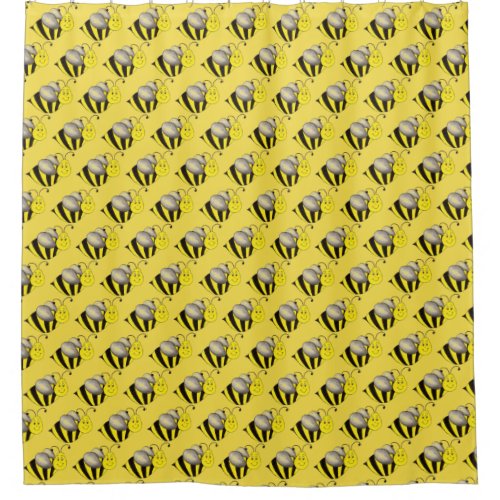 Black Yellow Cartoon Bee Bumblebee Honeybee Shower Curtain