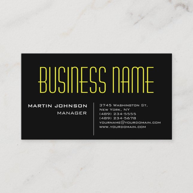 Black Yellow Charming Manager Business Card (Front)