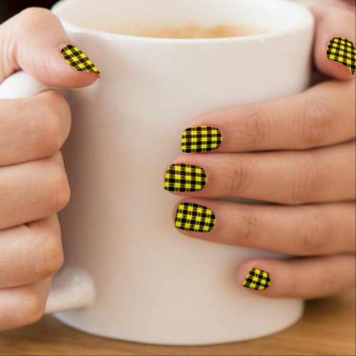 Black Yellow Check Minx Nail Art