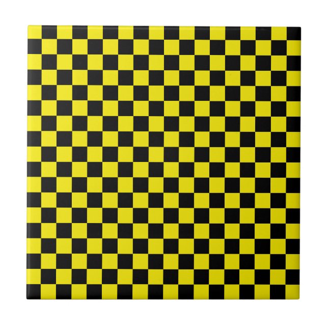 Black & Yellow Checked - Sport Ceramic Tile (Front)