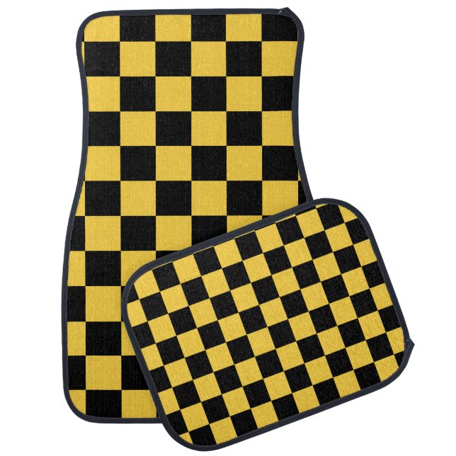 Black & Yellow Checkerboard Pattern Car Floor Mat (Set)