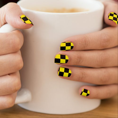 Black  Yellow Checkered Modern MIGNED Minx Nail Art