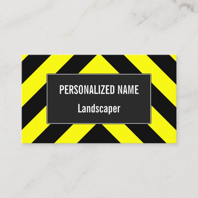 Black & Yellow Chevron-Like Pattern Business Card (Front)