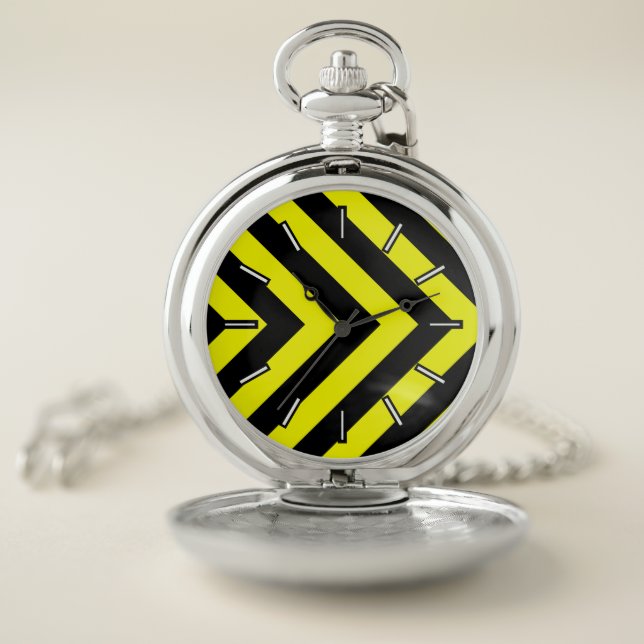 Black & Yellow Chevron-Like Pattern Pocket Watch (Inside)