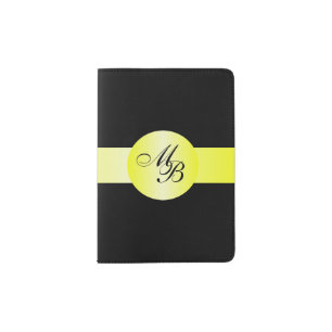 Black Yellow Circle Design Monogrammed Passport Holder