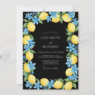 Black Yellow Citrus Eucalyptus Wedding Invitation