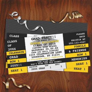 Black Yellow Concert Ticket Grad Party Invitation