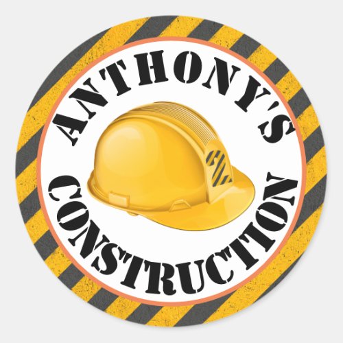 Black  Yellow Construction Hard Hat 2nd Birthday Classic Round Sticker