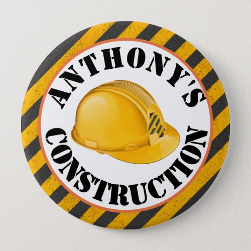 Black  Yellow Construction Hard Hat 4th Birthday Button