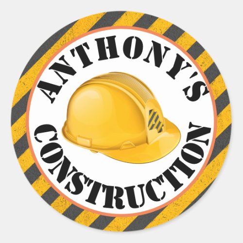 Black  Yellow Construction Hard Hat 4th Birthday Classic Round Sticker